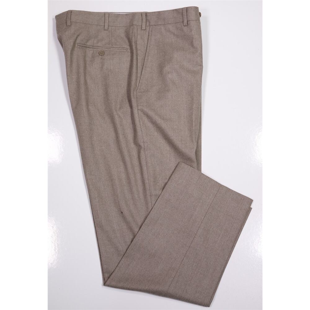 Neiman Marcus Vitale Barberis Wool Flannel Light Brown Flat Front Pants 36x31